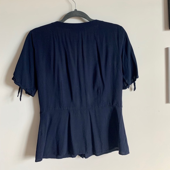 LOFT Navy Blue Tie-sleeve Top - Picture 4 of 4